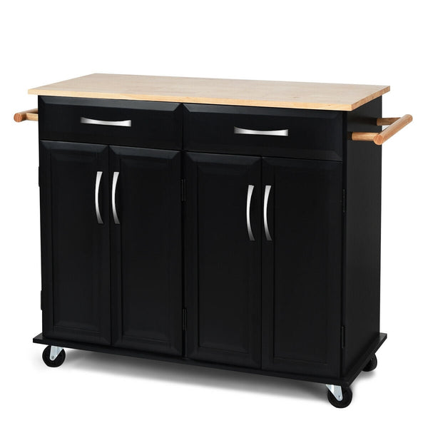 Rolling kitchen cart storage cabinet with wood top - Black