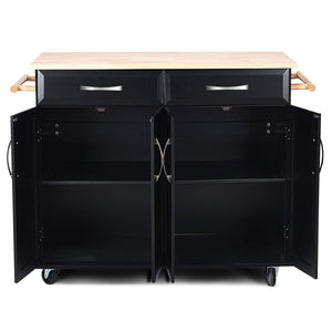 Rolling kitchen cart storage cabinet with wood top - Black