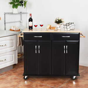 Rolling kitchen cart storage cabinet with wood top - Black