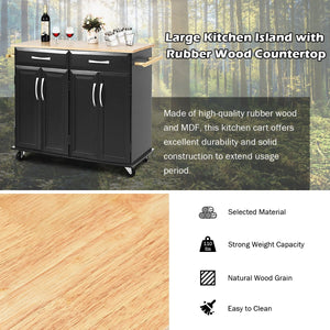 Rolling kitchen cart storage cabinet with wood top - Black