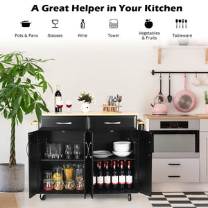 Rolling kitchen cart storage cabinet with wood top - Black
