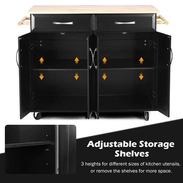 Rolling kitchen cart storage cabinet with wood top - Black