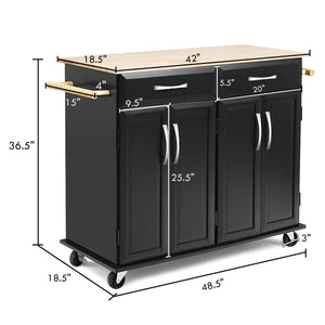 Rolling kitchen cart storage cabinet with wood top - Black