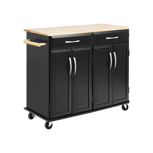 Rolling kitchen cart storage cabinet with wood top - Black