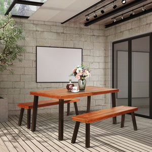 Rustic rectangular acacia wood dining table