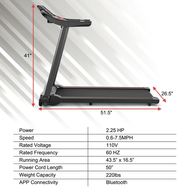 2.25HP Electric Treadmill with Speaker and App Control