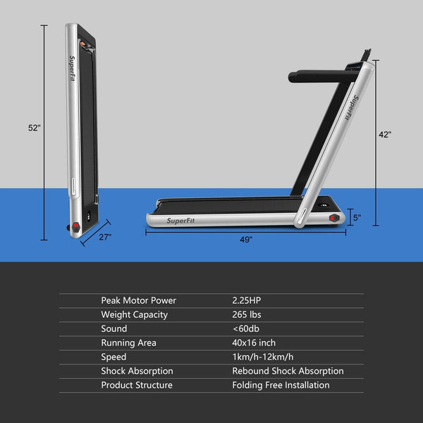2-in-1 Motorized Electric Treadmill with Dual Display - Silver