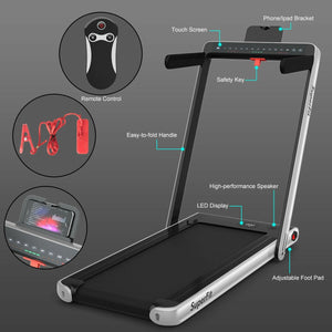 2-in-1 Motorized Electric Treadmill with Dual Display - Silver