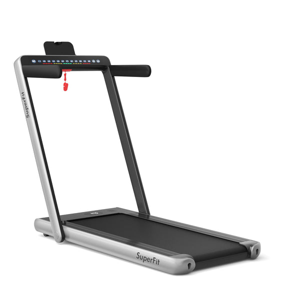 2-in-1 Motorized Electric Treadmill with Dual Display - Silver