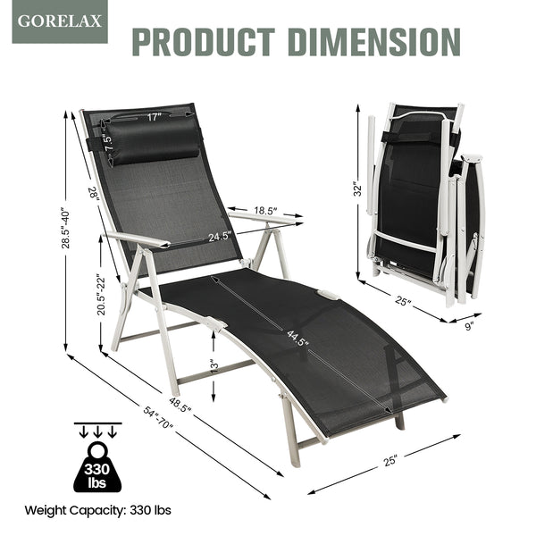 Lightweight Folding Outdoor Lounge Chair - Black