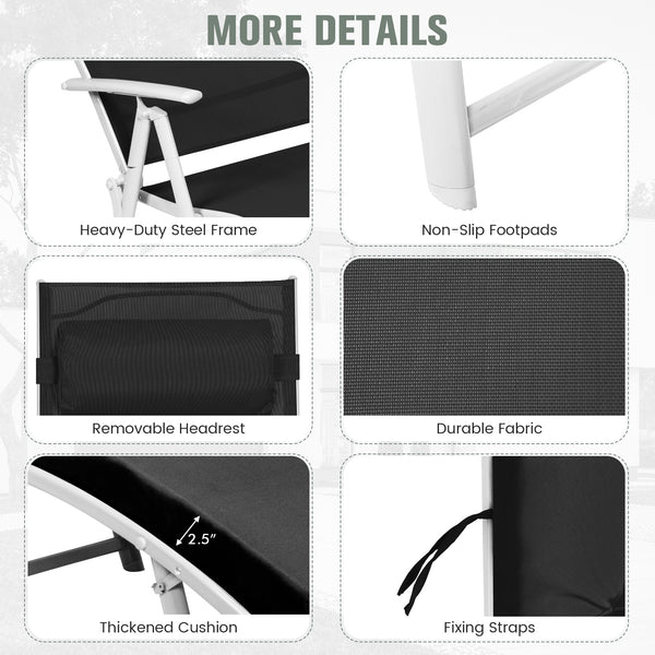 Lightweight Folding Outdoor Lounge Chair - Black