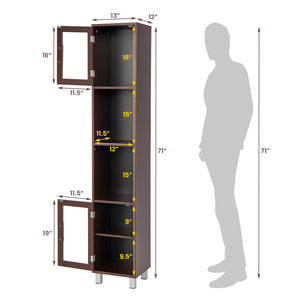 71-inch tall bathroom storage cabinet tower and organizer display shelves for bedroom-brown
