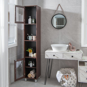 71-inch tall bathroom storage cabinet tower and organizer display shelves for bedroom-brown