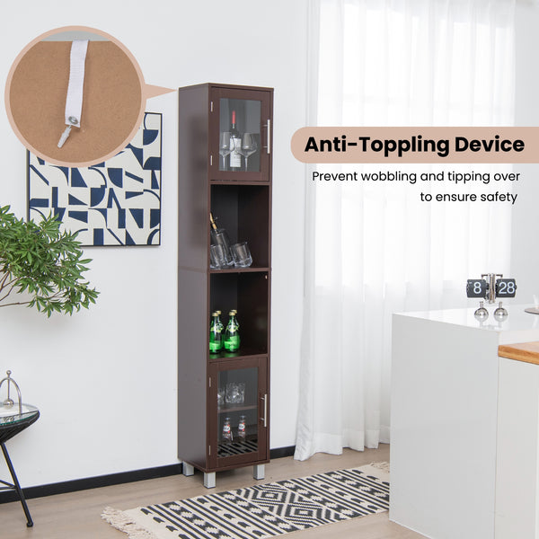 71-inch tall bathroom storage cabinet tower and organizer display shelves for bedroom-brown