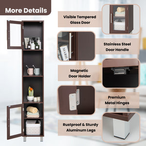 71-inch tall bathroom storage cabinet tower and organizer display shelves for bedroom-brown