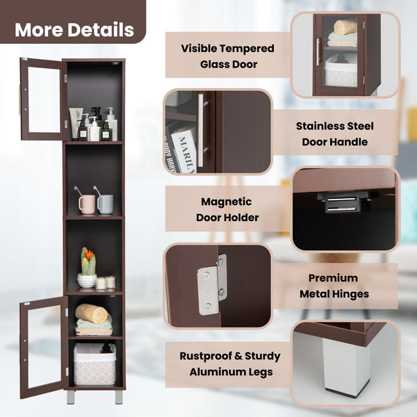 71-inch tall bathroom storage cabinet tower and organizer display shelves for bedroom-brown