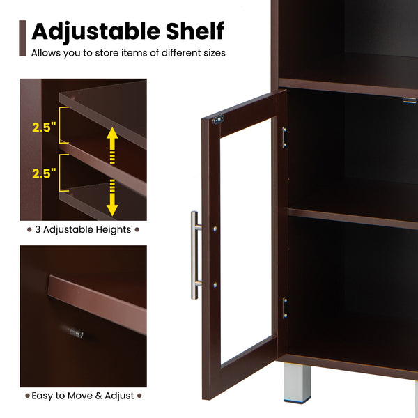 71-inch tall bathroom storage cabinet tower and organizer display shelves for bedroom-brown