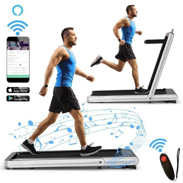 Folding Treadmill 4 75HP 2 in 1 with APP Remote Control - Silver