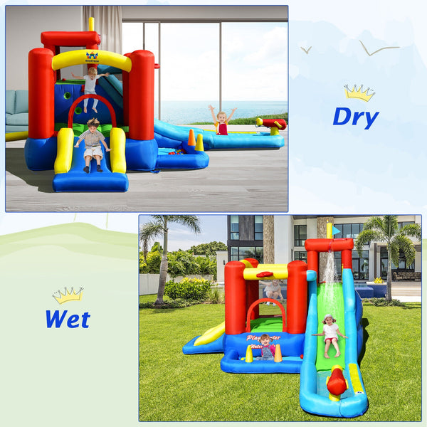 9-in-1 Inflatable Water Slide for Kids, Bouncing House (No Blower Required)