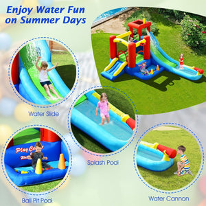 9-in-1 Inflatable Water Slide for Kids, Bouncing House (No Blower Required)