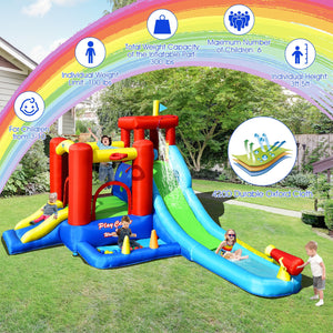 9-in-1 Inflatable Water Slide for Kids, Bouncing House (No Blower Required)