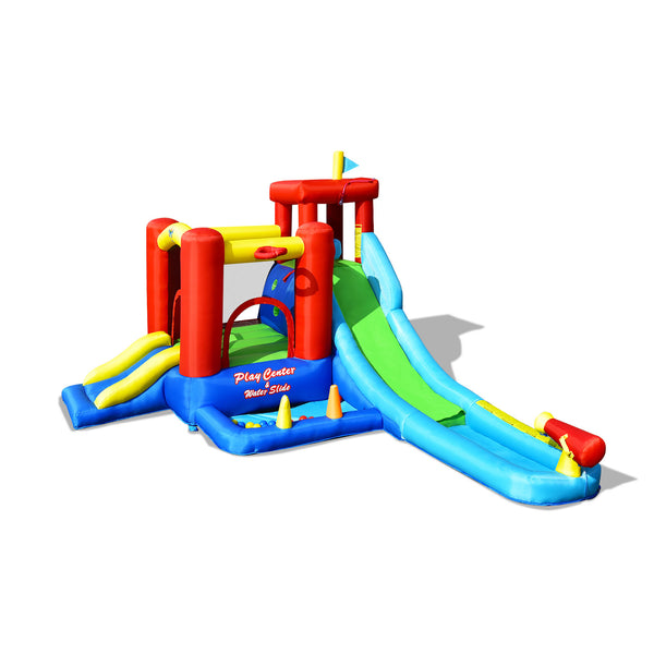 9-in-1 Inflatable Water Slide for Kids, Bouncing House (No Blower Required)