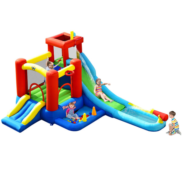 9-in-1 Inflatable Water Slide for Kids, Bouncing House (No Blower Required)