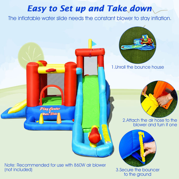 9-in-1 Inflatable Water Slide for Kids, Bouncing House (No Blower Required)