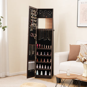 Lockable freestanding jewelry armoire with full-length mirror - White
