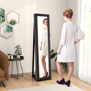 Lockable freestanding jewelry armoire with full-length mirror - White
