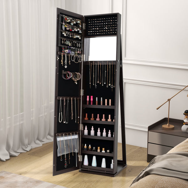 Lockable freestanding jewelry armoire with full-length mirror - White