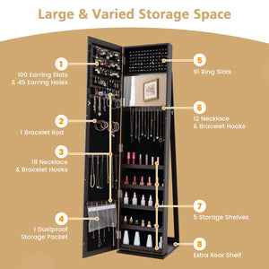 Lockable freestanding jewelry armoire with full-length mirror - White