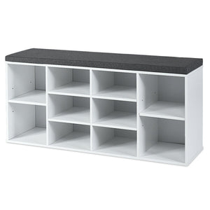 Upholstered entryway shoe storage bench with 10-cube organizer - Gray