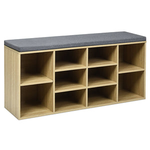 Upholstered entryway shoe storage bench with 10-cube organizer - Gray