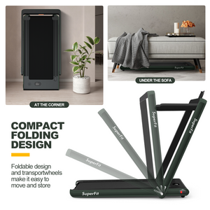 2-in-1 Electric Treadmill with Dual Display and Speaker - Green