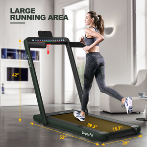 2-in-1 Electric Treadmill with Dual Display and Speaker - Green