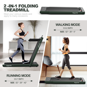 2-in-1 Electric Treadmill with Dual Display and Speaker - Green