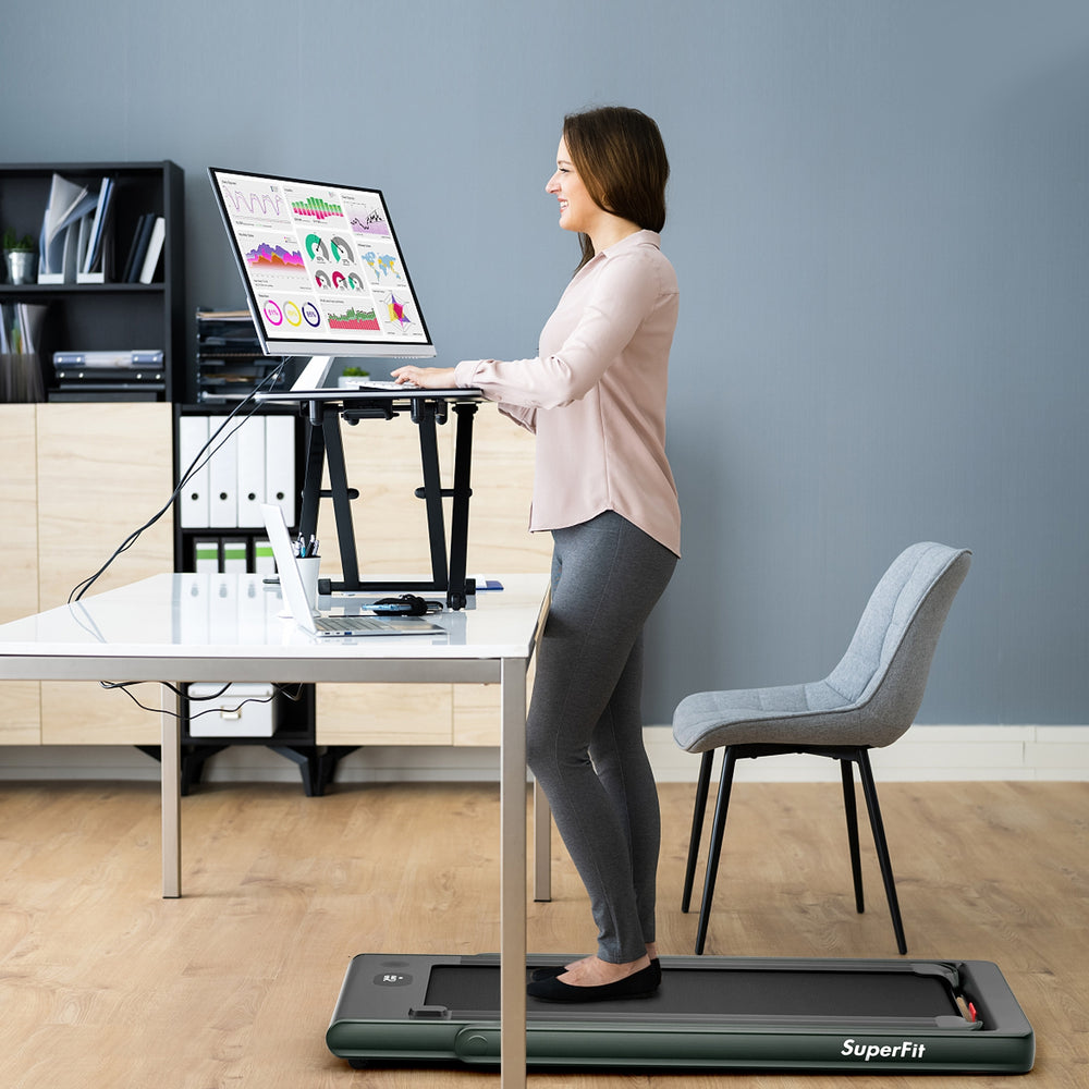 2-in-1 Electric Treadmill with Dual Display and Speaker - Green