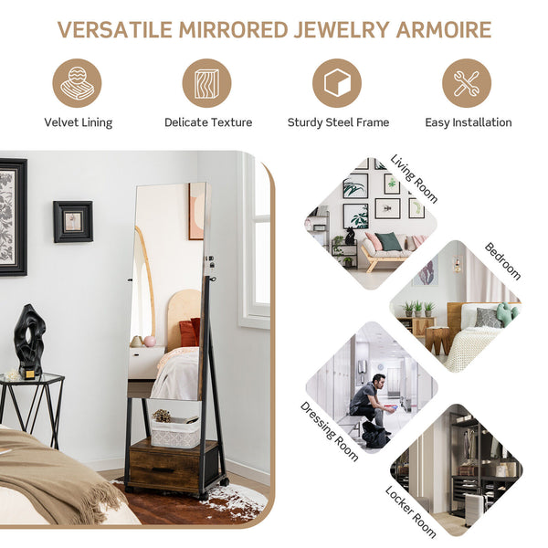 Jewelry cabinet with full-length mirror - Brown