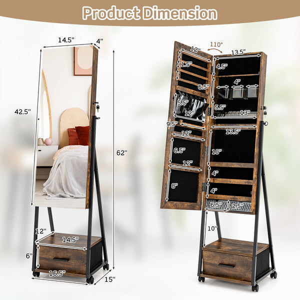 Jewelry cabinet with full-length mirror - Brown