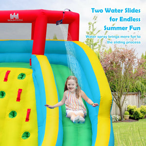 Inflatable water park castle with double slide and climbing wall with 735W blower