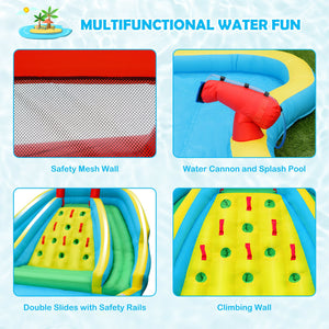 Inflatable water park castle with double slide and climbing wall with 735W blower