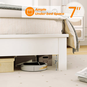 Full-size slatted bed frame with tall headboard