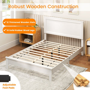 Full-size slatted bed frame with tall headboard
