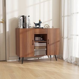 Mid-century modern sideboard with wine rack for 9 bottles - Walnut 