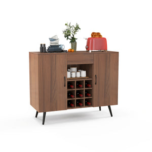 Mid-century modern sideboard with wine rack for 9 bottles - Walnut 