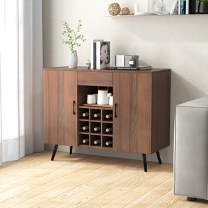 Mid-century modern sideboard with wine rack for 9 bottles - Walnut 