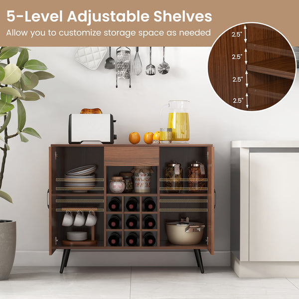 Mid-century modern sideboard with wine rack for 9 bottles - Walnut 