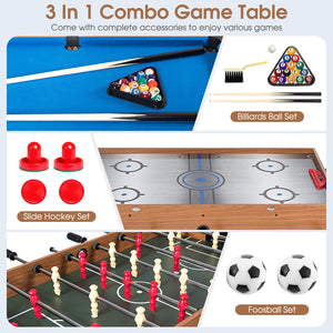 3-in-1 Combination Game Table: Soccer, Billiards, Slide Hockey