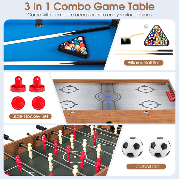 3-in-1 Combination Game Table: Soccer, Billiards, Slide Hockey